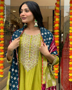 The52 Lemons Women's Gorgeous Embroidered Viscose Chanderi Fabric Straight Kurta Pant with Dupatta Set - Distacart