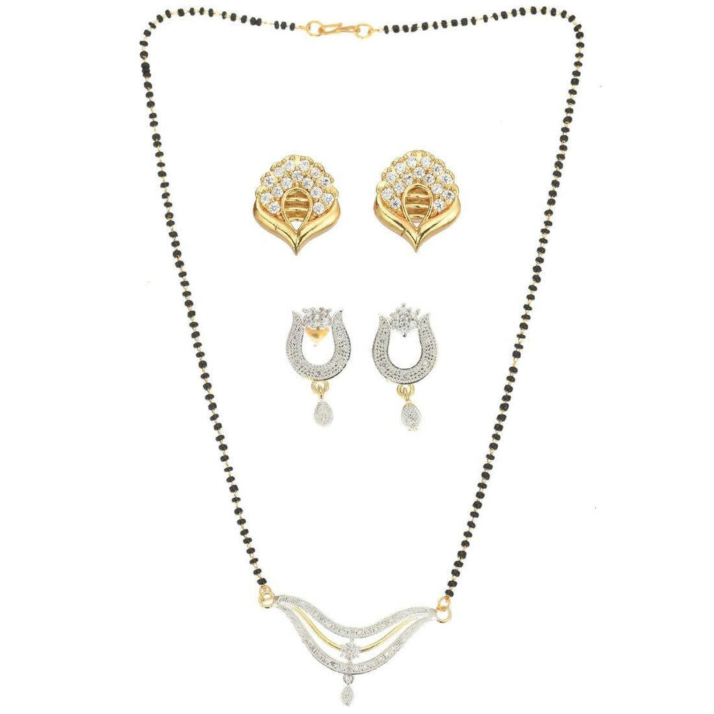 AanyaCentric Gold-Polished Mangalsutra with Pendant, 2 Pair Earrings