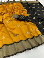 DEIANA'S Beautiful Designer Golden zari Soft Lichi Silk Saree - Yellow