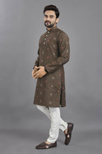 Anaita Brown Weaving Linen Cotton Straight Kurta