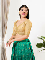Joban Fashion Gold Tissue Padded Blouse With Sweetheart Neck Elbow Sleeves - Distacart