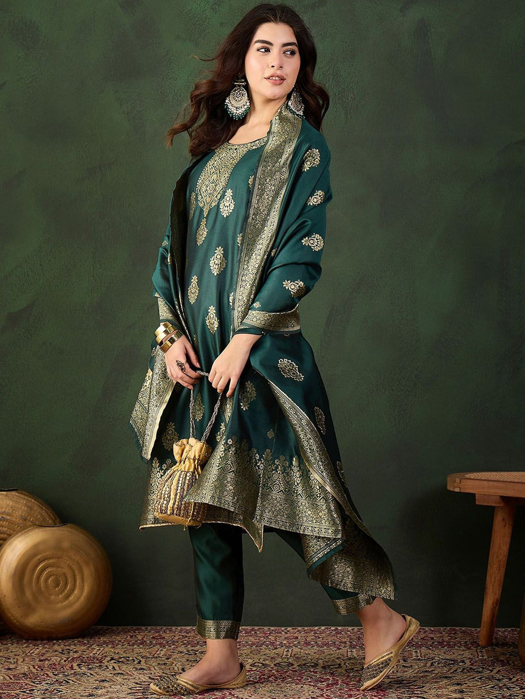 Sangria Woven Design Kurta & Trouser With Dupatta