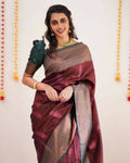 DEIANA'S Beautiful Designer Golden zari Soft Lichi Silk Saree - Brown