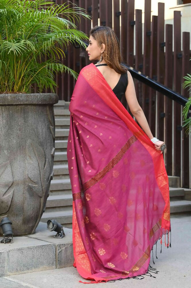 Beatitude Pink Cotton Banarasi Saree