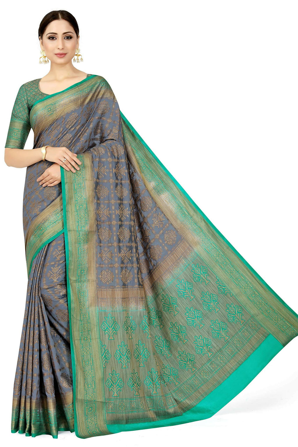 Mimosa Women's Charcoal Grey Patola Art Silk Saree - Distacart