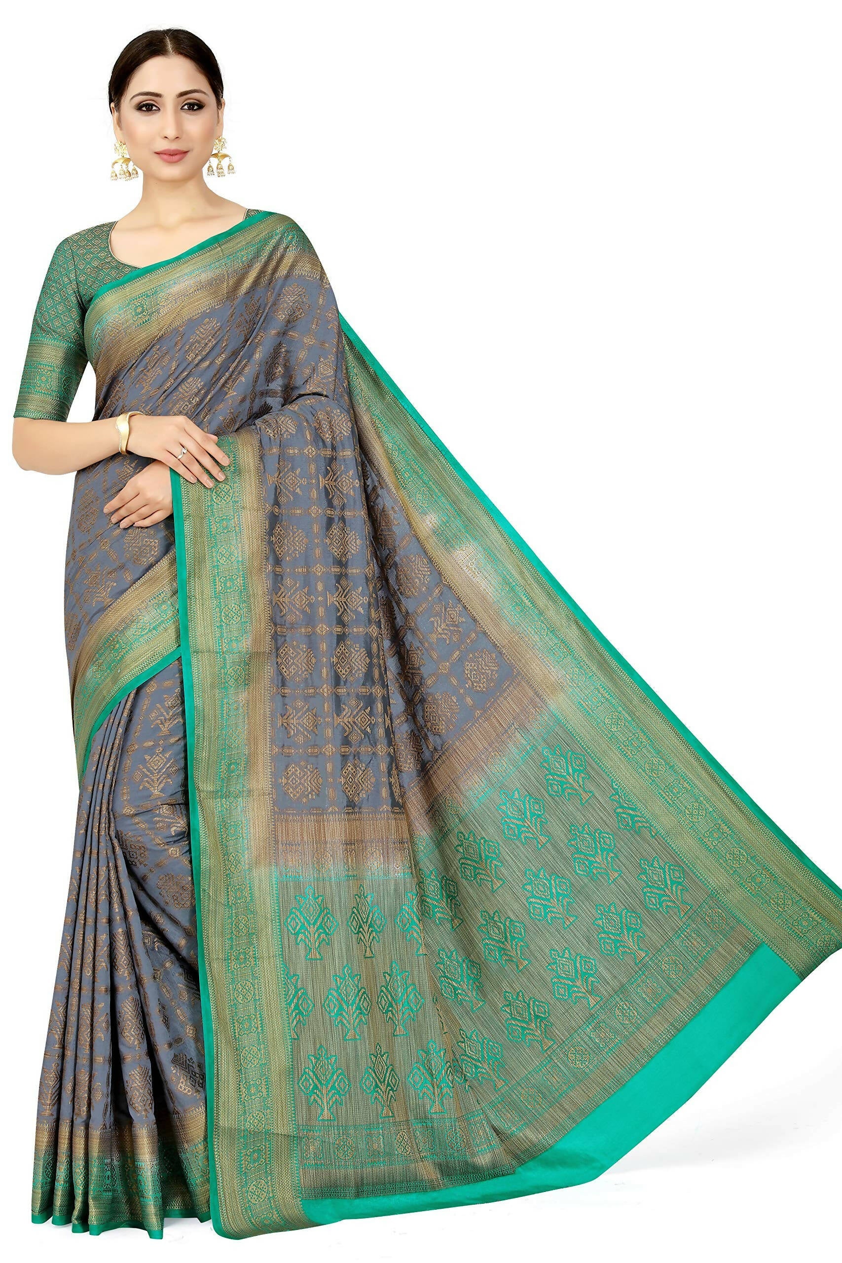 Mimosa Women's Charcoal Grey Patola Art Silk Saree - Distacart