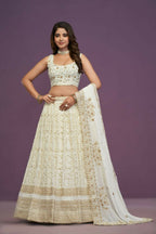 Zari Sequene Embroidery Wok Georgette White Lehenga Choli - Jihu Culture