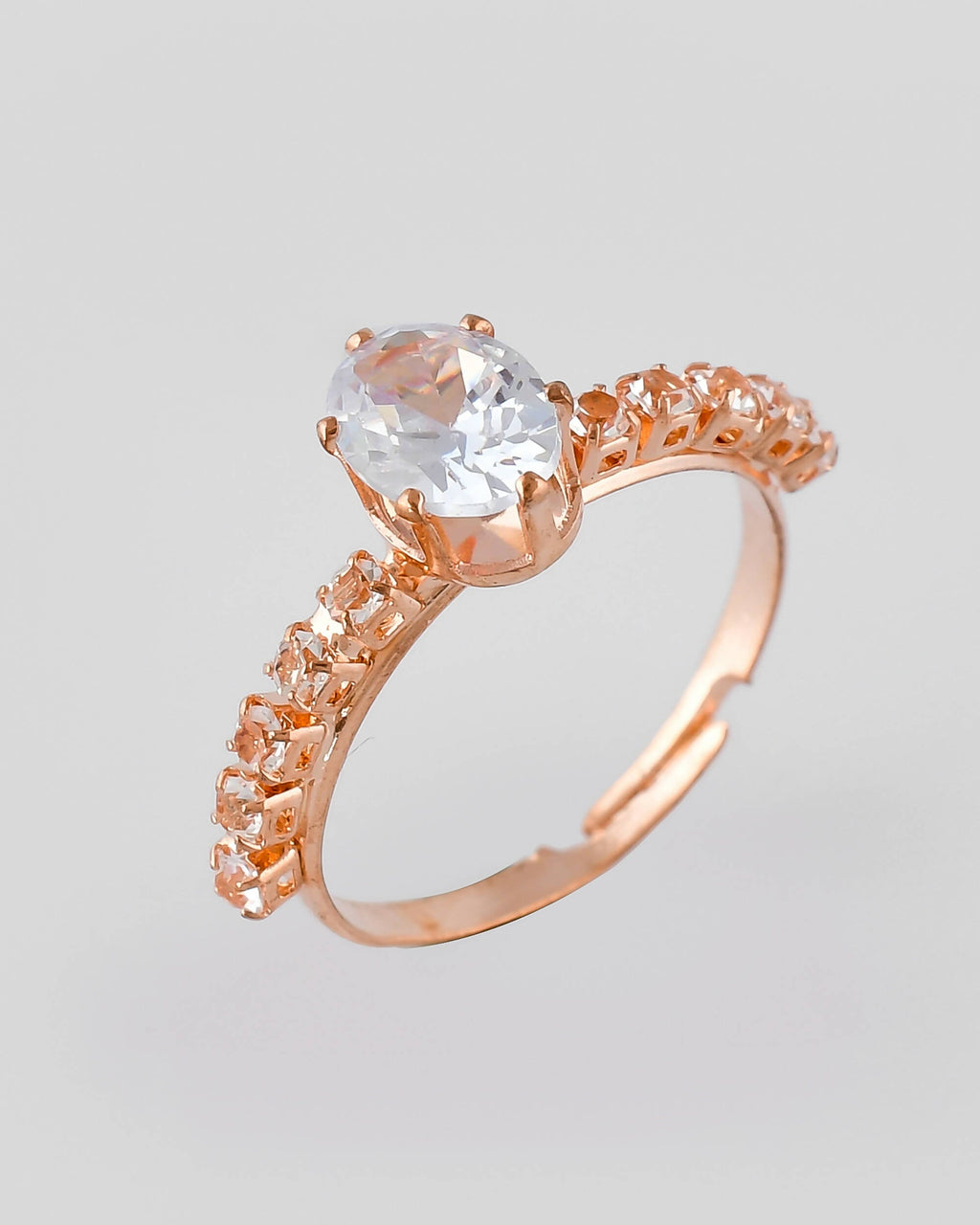 VOJ white CZ-detail Stainless Steel Cubic Zirconia Gold-Polished adjustable finger Ring