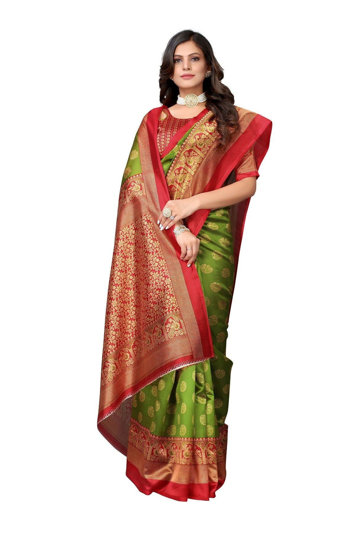 Vamika Green Printed Art Silk Saree