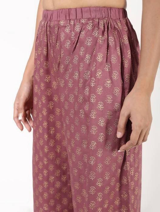 Aniyah Rayon Block Print Flared Pink Palazzo Dusty (AN-158K)