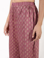 Aniyah Rayon Block Print Flared Pink Palazzo Dusty (AN-158K)