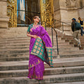 Mulberry Purple Handloom Khaddi Silk Saree With Contrast Pallu & Blouse - Rajtex Khwaab Silk