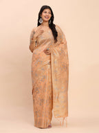 Shree Shyam Fashion Linen Cotton Orange Saree - Distacart