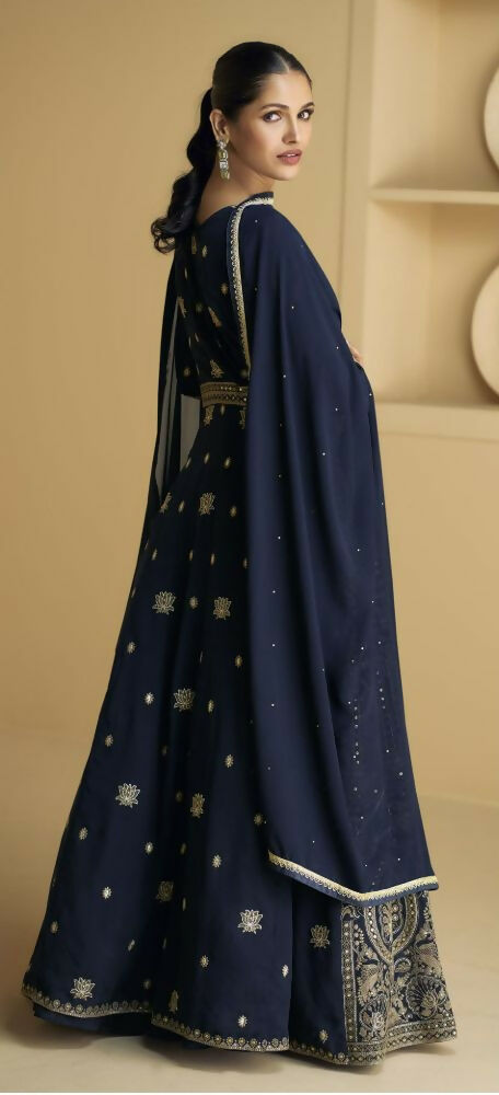 Vastranavya Navy Blue Georgette Embroidered Sequins Work Anarkali Style A Line Suits