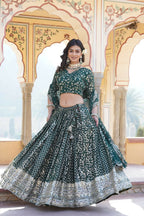 Lorenvalley Green Pure Viscose Jacquard With Embroidered Sequins work Lehenga Choli