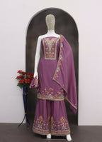 Anaita Purple Chinon Stitched Suit with Embroidery Sequence Work - Distacart