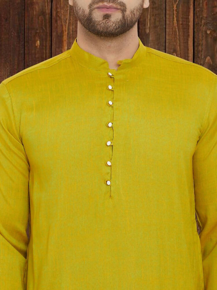 Even Apparels Yellowish Green Wedding Kurta - Green