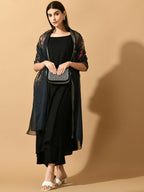 Myshka Women's Black Solid Party Kurta Sets