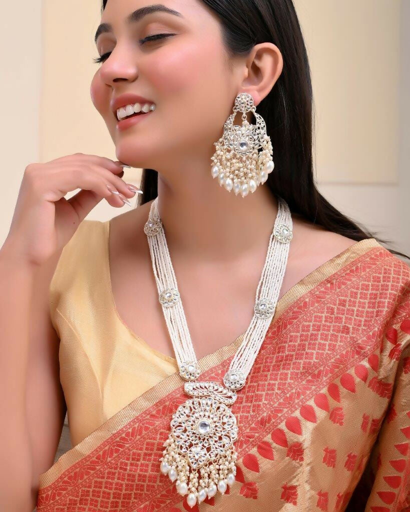 VOJ Gold-Polished Wedding Pearl Jewellery Set