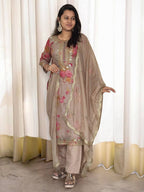Prazu Fashion Beige Organza Embroidery Coding Sequin Salwar Suit - Distacart