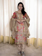 Prazu Fashion Beige Organza Embroidery Coding Sequin Salwar Suit - Distacart