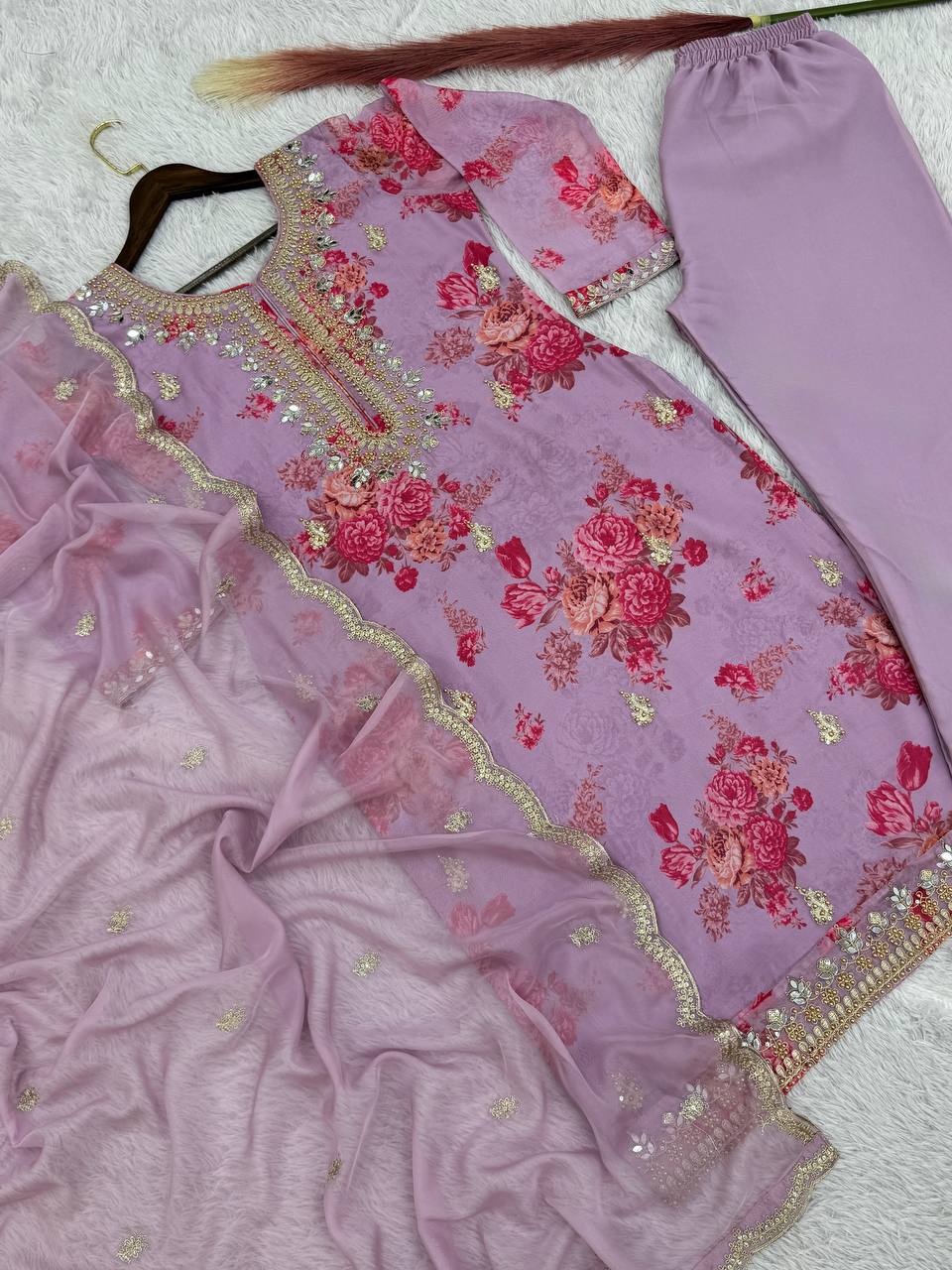 Prazu Fashion Lavender Organza Embroidery Coding Sequin Salwar Suit - Distacart