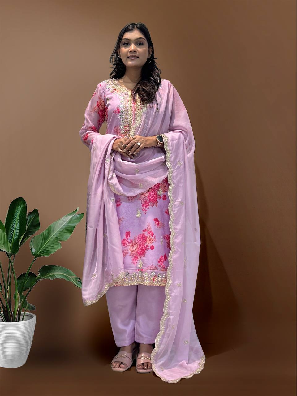Prazu Fashion Lavender Organza Embroidery Coding Sequin Salwar Suit - Distacart