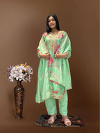Prazu Fashion Light Green Organza Embroidery Coding Sequin Salwar Suit
