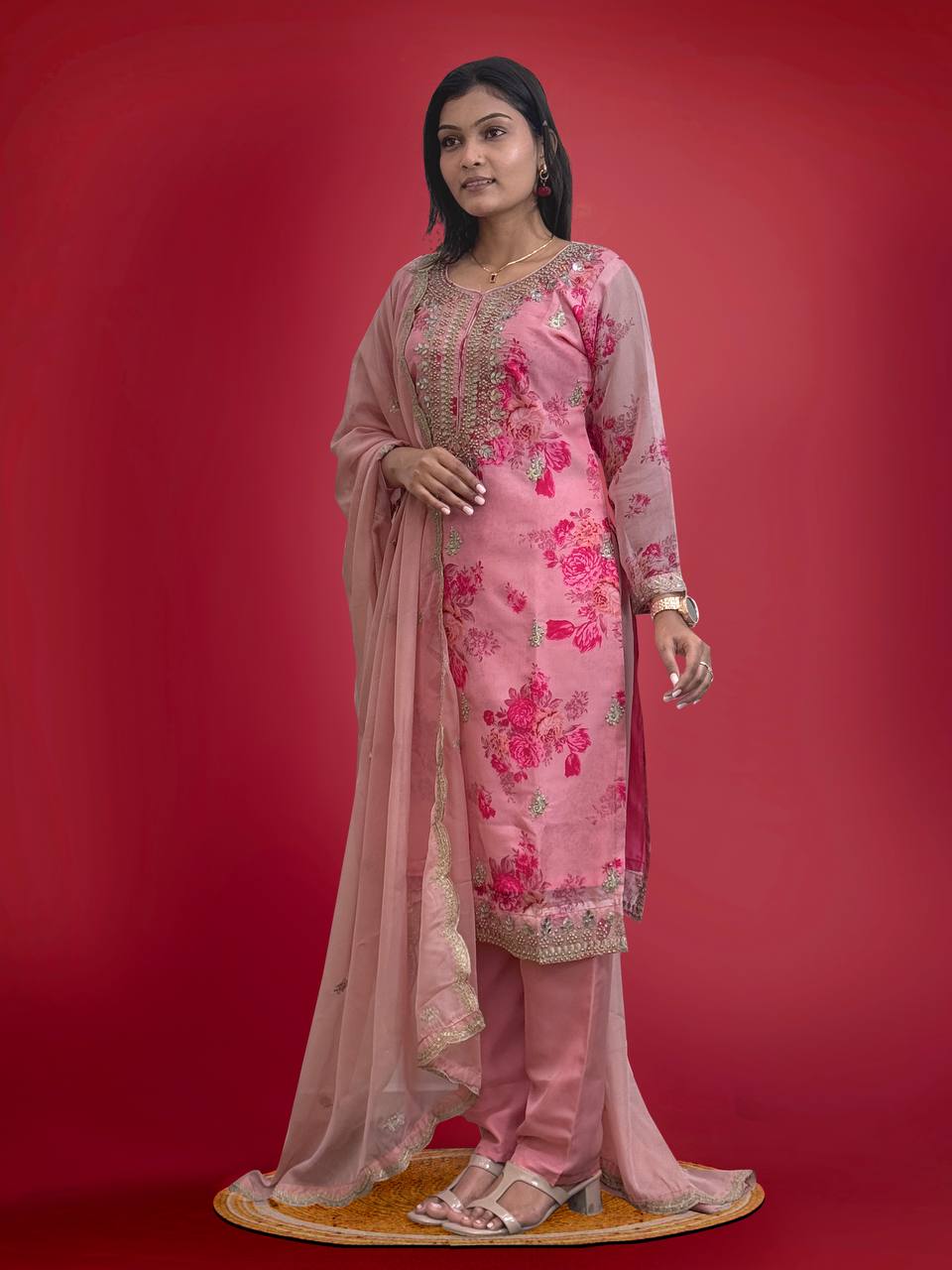 Prazu Fashion Peach Organza Embroidery Coding Sequin Salwar Suit - Distacart