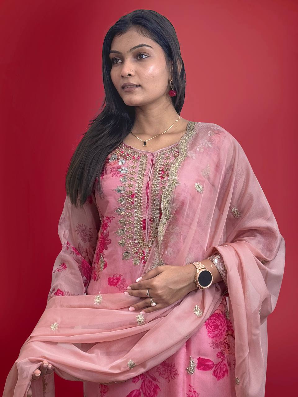 Prazu Fashion Peach Organza Embroidery Coding Sequin Salwar Suit - Distacart