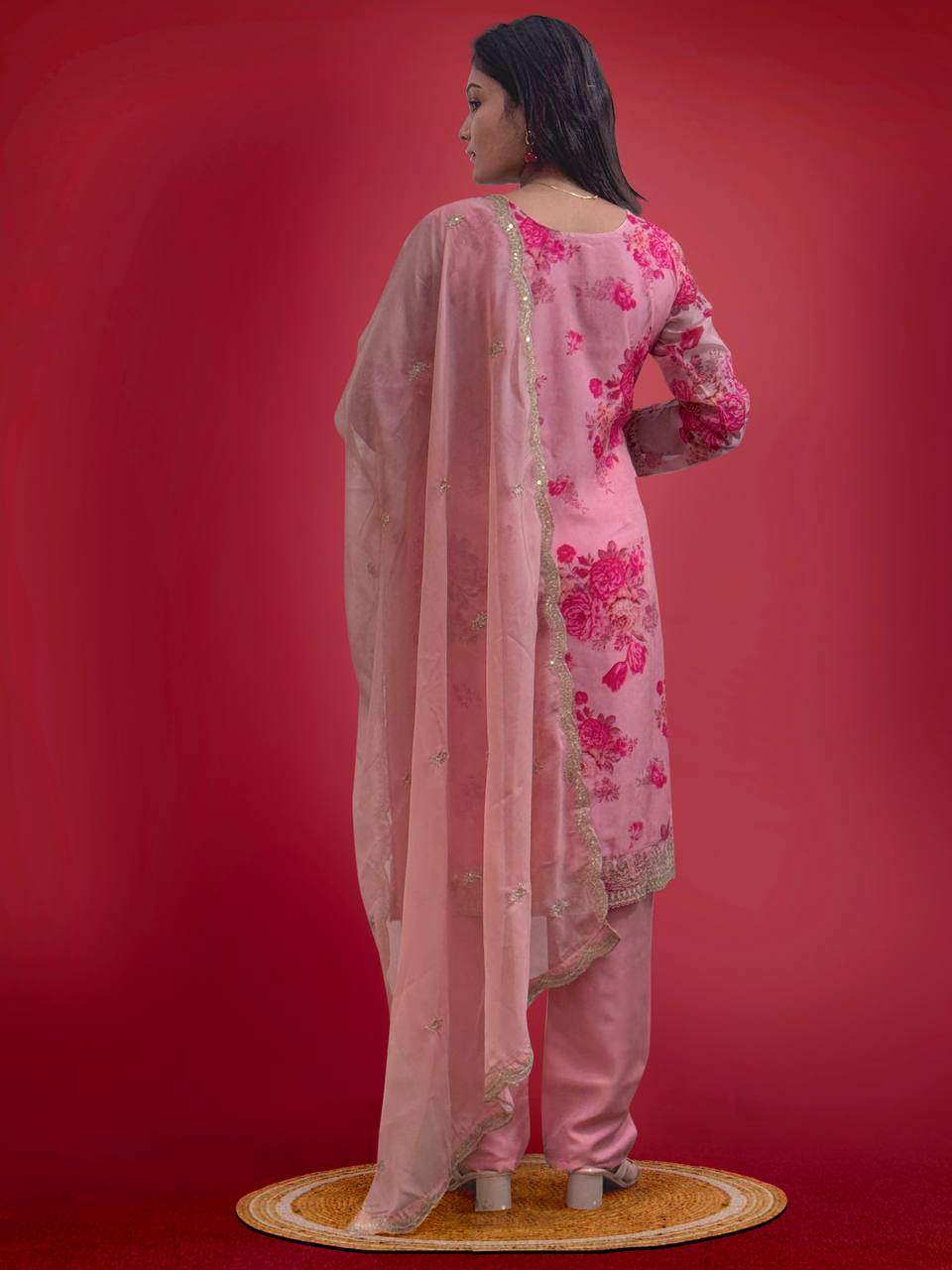 Prazu Fashion Peach Organza Embroidery Coding Sequin Salwar Suit - Distacart