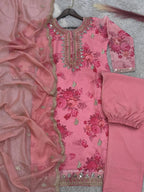 Prazu Fashion Peach Organza Embroidery Coding Sequin Salwar Suit - Distacart