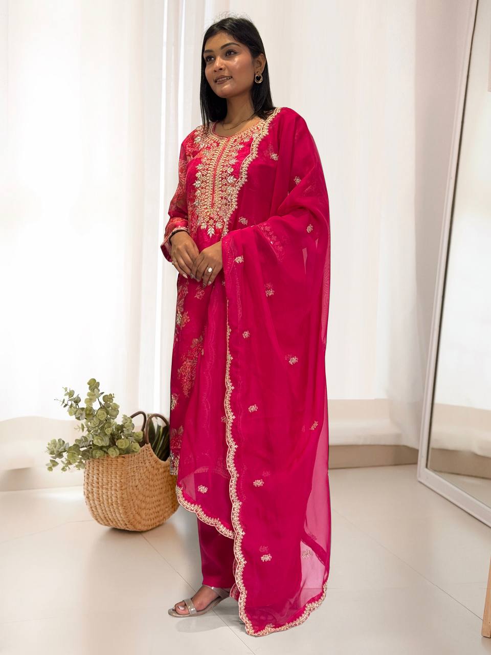 Prazu Fashion Pink Organza Embroidery Coding Sequin Salwar Suit - Distacart