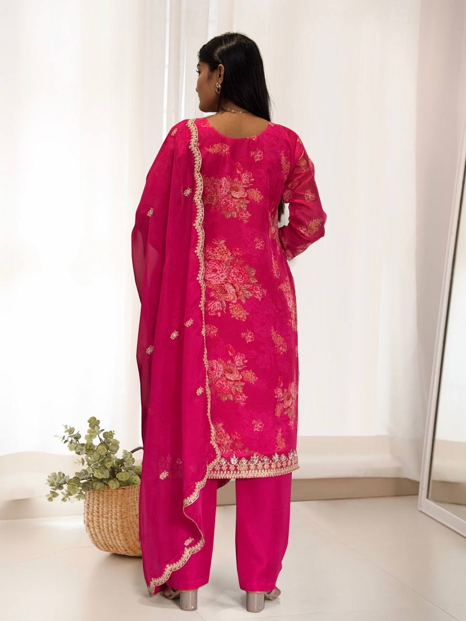 Prazu Fashion Pink Organza Embroidery Coding Sequin Salwar Suit - Distacart