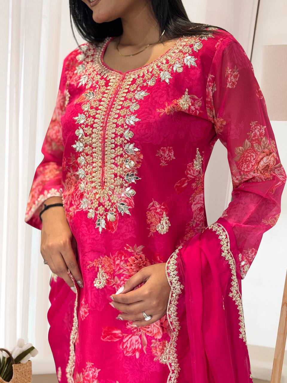Prazu Fashion Pink Organza Embroidery Coding Sequin Salwar Suit - Distacart