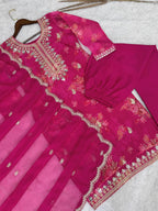 Prazu Fashion Pink Organza Embroidery Coding Sequin Salwar Suit - Distacart