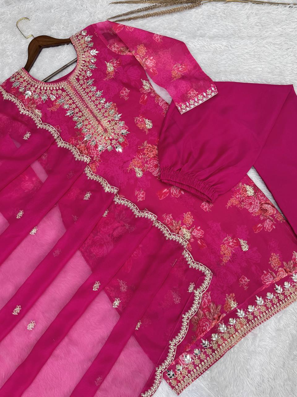 Prazu Fashion Pink Organza Embroidery Coding Sequin Salwar Suit - Distacart
