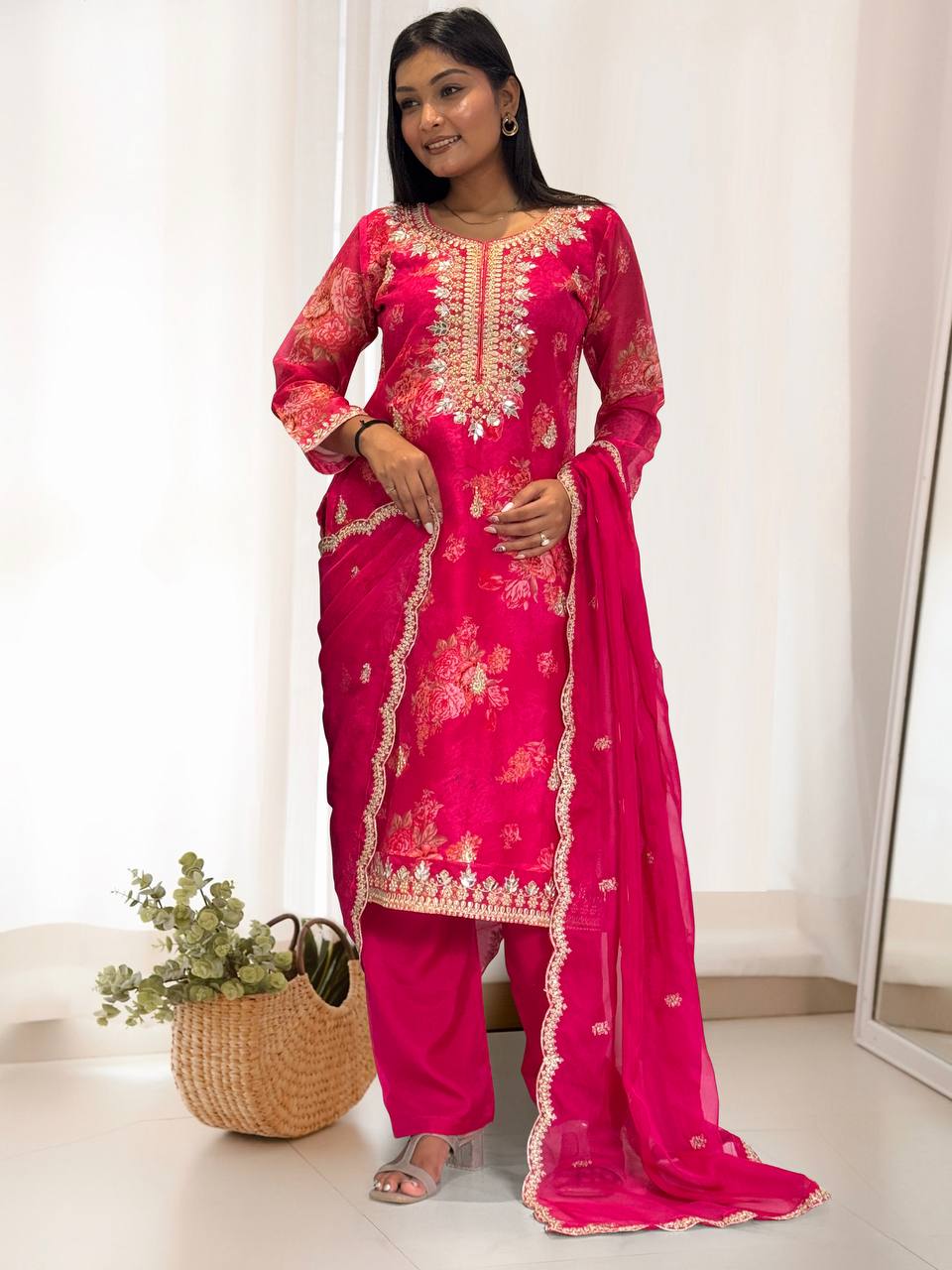 Prazu Fashion Pink Organza Embroidery Coding Sequin Salwar Suit - Distacart