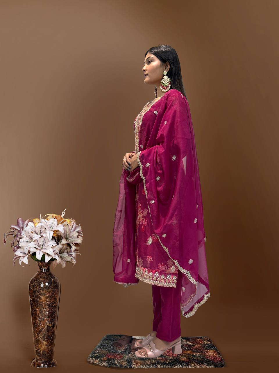 Prazu Fashion Rani Pink Organza Embroidery Coding Sequin Salwar Suit - Distacart