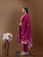 Prazu Fashion Rani Pink Organza Embroidery Coding Sequin Salwar Suit - Distacart