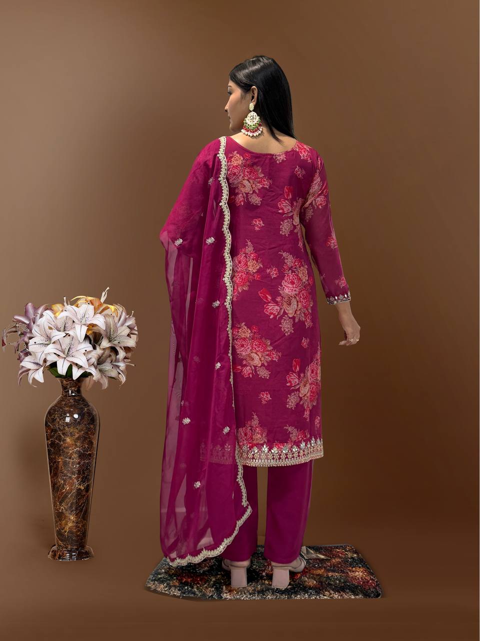 Prazu Fashion Rani Pink Organza Embroidery Coding Sequin Salwar Suit - Distacart