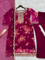 Prazu Fashion Red Organza Embroidery Coding Sequin Salwar Suit - Distacart