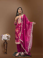 Prazu Fashion Rani Pink Organza Embroidery Coding Sequin Salwar Suit - Distacart