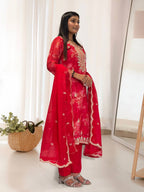 Prazu Fashion Red Organza Embroidery Coding Sequin Salwar Suit - Distacart