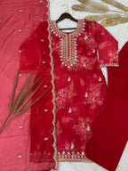 Prazu Fashion Red Organza Embroidery Coding Sequin Salwar Suit - Distacart