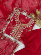 Prazu Fashion Red Organza Embroidery Coding Sequin Salwar Suit - Distacart