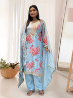 Prazu Fashion Sky Blue Organza Embroidery Coding Sequin Salwar Suit - Distacart