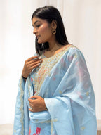 Prazu Fashion Sky Blue Organza Embroidery Coding Sequin Salwar Suit - Distacart