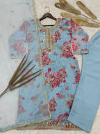 Prazu Fashion Sky Blue Organza Embroidery Coding Sequin Salwar Suit - Distacart