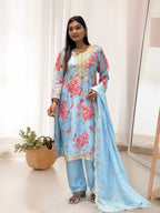 Prazu Fashion Sky Blue Organza Embroidery Coding Sequin Salwar Suit - Distacart